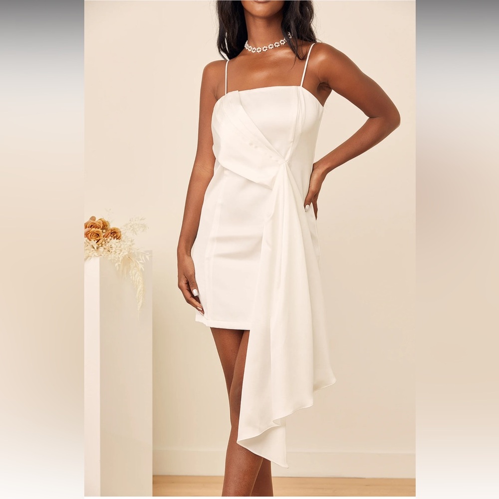 Lulu’s Large White Satin Asymmetrical Mini Dress